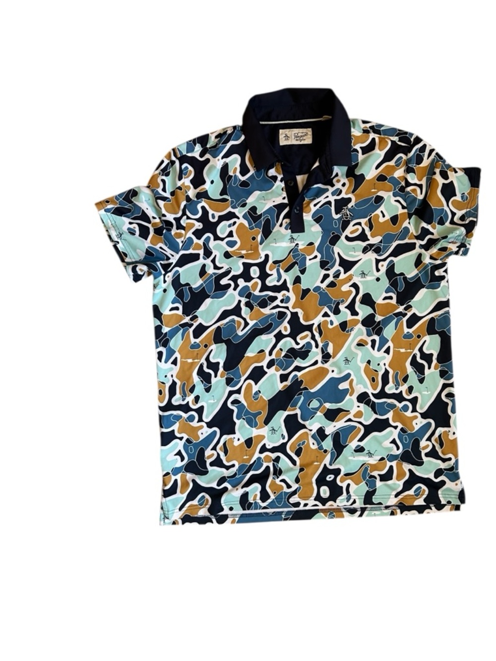 Original Penguin Collared Polo in Navy, Blue & Tan Camo